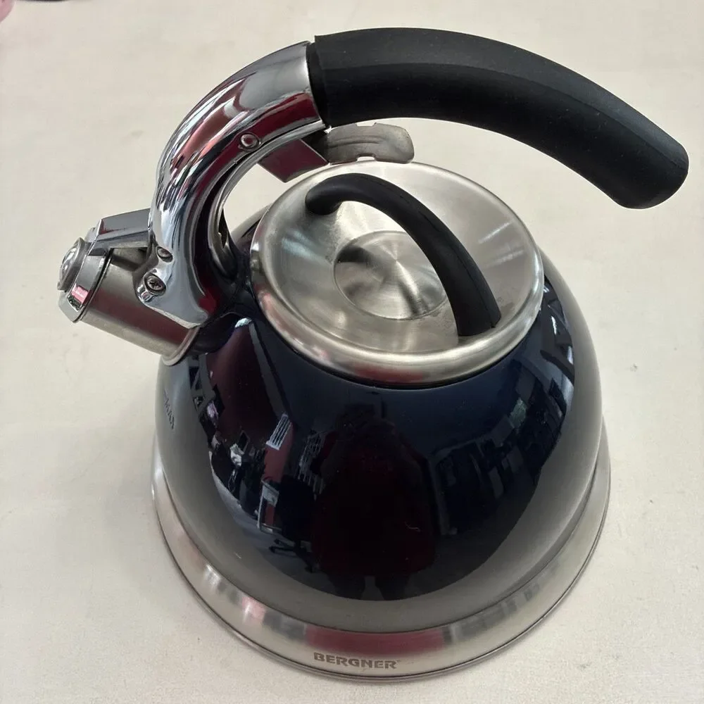 Bergner 1590 Stainless Steel Whistling Tea Kettle 2L Navy/Silver Induction